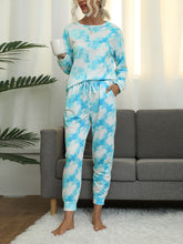 Load image into Gallery viewer, Tie-Dye Round Neck Top and Pants Lounge Set