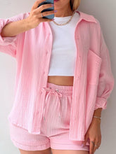 Load image into Gallery viewer, Texture Button Up Shirt and Drawstring Shorts Set