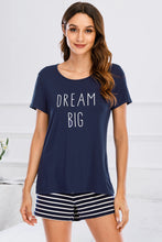 Load image into Gallery viewer, Graphic Round Neck Top and Striped Shorts Lounge Set