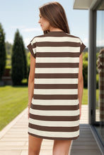 Load image into Gallery viewer, Striped Round Neck Cap Sleeve Mini Dress