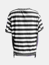 Load image into Gallery viewer, Full Size Contrast Stitching Striped Round Neck T-Shirt