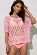 Load image into Gallery viewer, Openwork Round Neck Half Sleeve Knit Cover Up