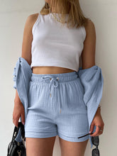 Load image into Gallery viewer, Texture Button Up Shirt and Drawstring Shorts Set
