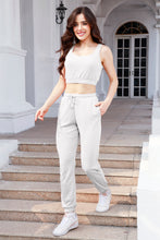 Load image into Gallery viewer, Waffle-Knit Cropped Tank and Drawstring Pants Set