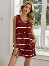 Load image into Gallery viewer, Striped Round Neck Tank and Shorts Lounge Set