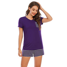 Load image into Gallery viewer, Striped Short Sleeve Top and Shorts Lounge Set