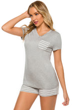 Load image into Gallery viewer, Striped Short Sleeve Top and Shorts Lounge Set