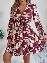 Load image into Gallery viewer, Tied Ruffled Printed Long Sleeve Dress