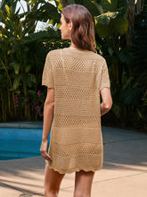 Load image into Gallery viewer, Openwork Round Neck Short Sleeve Cover-UP