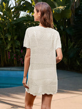 Load image into Gallery viewer, Openwork Round Neck Short Sleeve Cover-UP