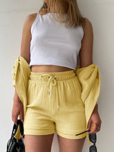 Load image into Gallery viewer, Texture Button Up Shirt and Drawstring Shorts Set