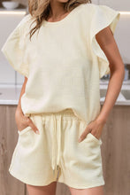 Load image into Gallery viewer, Ruffled Round Neck Top and Drawstring Shorts Set