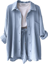 Load image into Gallery viewer, Texture Button Up Shirt and Drawstring Shorts Set