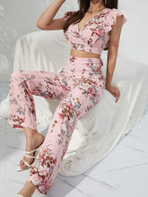 Load image into Gallery viewer, Printed Surplice Cap Sleeve Top and Pants Set