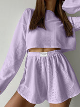 Load image into Gallery viewer, Eyelet Round Neck Top and Shorts Set
