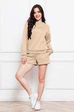 Load image into Gallery viewer, Round Neck Long Sleeve Sweatshirt and Drawstring Shorts Set