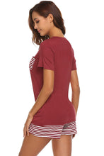 Load image into Gallery viewer, Striped Short Sleeve Top and Shorts Lounge Set