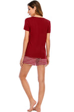 Load image into Gallery viewer, Graphic Round Neck Top and Striped Shorts Lounge Set
