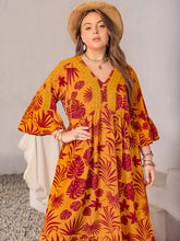 Load image into Gallery viewer, Plus Size Lace Detail Printed V-Neck Maxi Dress