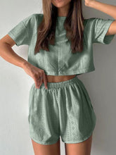 Load image into Gallery viewer, Eyelet Round Neck Top and Shorts Set