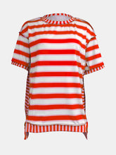 Load image into Gallery viewer, Full Size Contrast Stitching Striped Round Neck T-Shirt