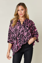 Load image into Gallery viewer, Double Take Full Size Printed Notched Three-Quarter Sleeve Blouse