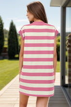 Load image into Gallery viewer, Striped Round Neck Cap Sleeve Mini Dress