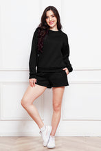 Load image into Gallery viewer, Round Neck Long Sleeve Sweatshirt and Drawstring Shorts Set