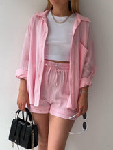 Load image into Gallery viewer, Texture Button Up Shirt and Drawstring Shorts Set