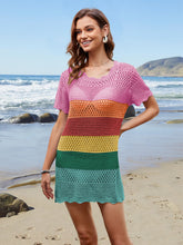 Load image into Gallery viewer, Openwork Round Neck Short Sleeve Cover-UP