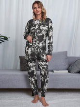 Load image into Gallery viewer, Tie-Dye Round Neck Top and Pants Lounge Set