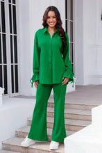 Load image into Gallery viewer, Drawstring Flounce Sleeve Shirt and Pants Set