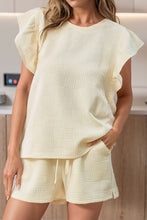Load image into Gallery viewer, Ruffled Round Neck Top and Drawstring Shorts Set