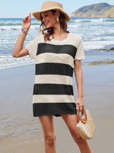 Load image into Gallery viewer, Openwork Round Neck Short Sleeve Cover-UP