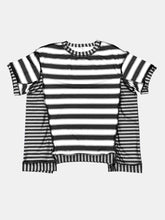 Load image into Gallery viewer, Full Size Contrast Stitching Striped Round Neck T-Shirt