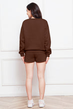 Load image into Gallery viewer, Round Neck Long Sleeve Sweatshirt and Drawstring Shorts Set