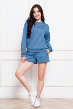 Load image into Gallery viewer, Round Neck Long Sleeve Sweatshirt and Drawstring Shorts Set