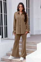 Load image into Gallery viewer, Drawstring Flounce Sleeve Shirt and Pants Set