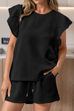 Load image into Gallery viewer, Ruffled Round Neck Top and Drawstring Shorts Set