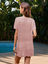 Load image into Gallery viewer, Openwork Round Neck Short Sleeve Cover-UP