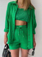 Load image into Gallery viewer, Texture Button Up Shirt and Drawstring Shorts Set