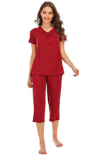 Load image into Gallery viewer, V-Neck Short Sleeve Top and Pants Lounge Set