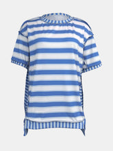 Load image into Gallery viewer, Full Size Contrast Stitching Striped Round Neck T-Shirt