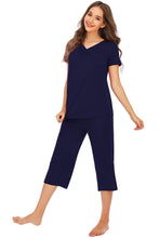 Load image into Gallery viewer, V-Neck Short Sleeve Top and Pants Lounge Set
