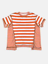 Load image into Gallery viewer, Full Size Contrast Stitching Striped Round Neck T-Shirt