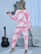 Load image into Gallery viewer, Tie-Dye Round Neck Top and Pants Lounge Set