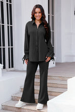 Load image into Gallery viewer, Drawstring Flounce Sleeve Shirt and Pants Set