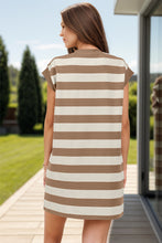 Load image into Gallery viewer, Striped Round Neck Cap Sleeve Mini Dress
