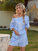 Load image into Gallery viewer, Plaid Round Neck Top and Shorts Lounge Set