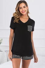 Load image into Gallery viewer, Striped Short Sleeve Top and Shorts Lounge Set